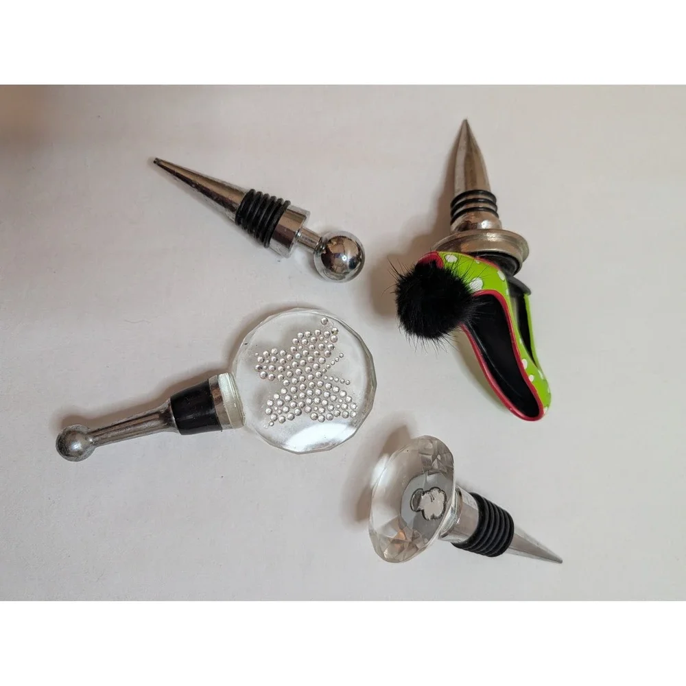 Set of 4 Decorative Wine Bottle‎ Stoppers High Heel Butterfly Crystal Metal